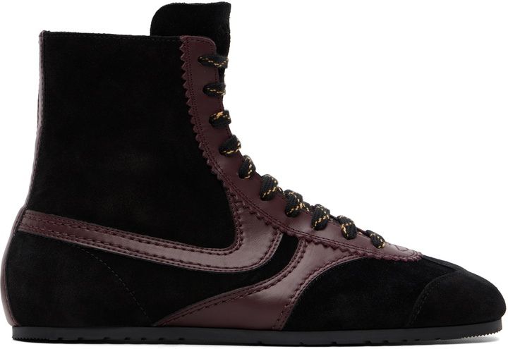 Photo: Dries Van Noten Black & Burgundy Suede High Top Sneakers