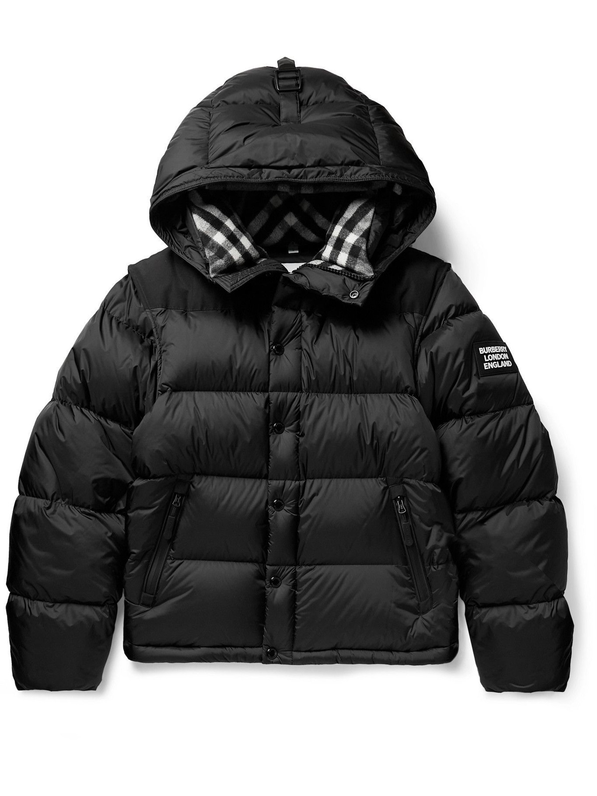BURBERRY Convertible Canvas-Trimmed Quilted Nylon Hooded Jacket - Black
