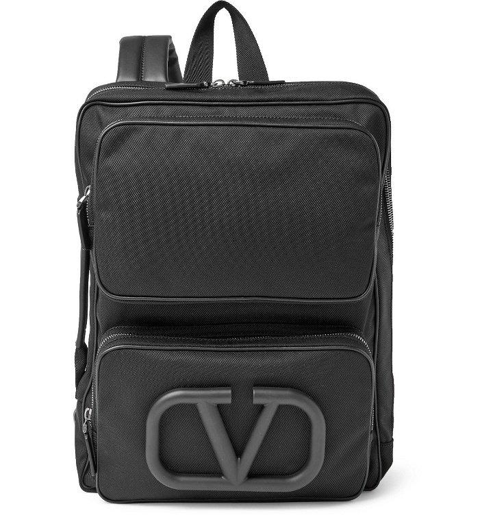 Photo: VALENTINO - Valentino Garavani Logo-Appliquéd Leather-Trimmed Canvas Backpack - Black