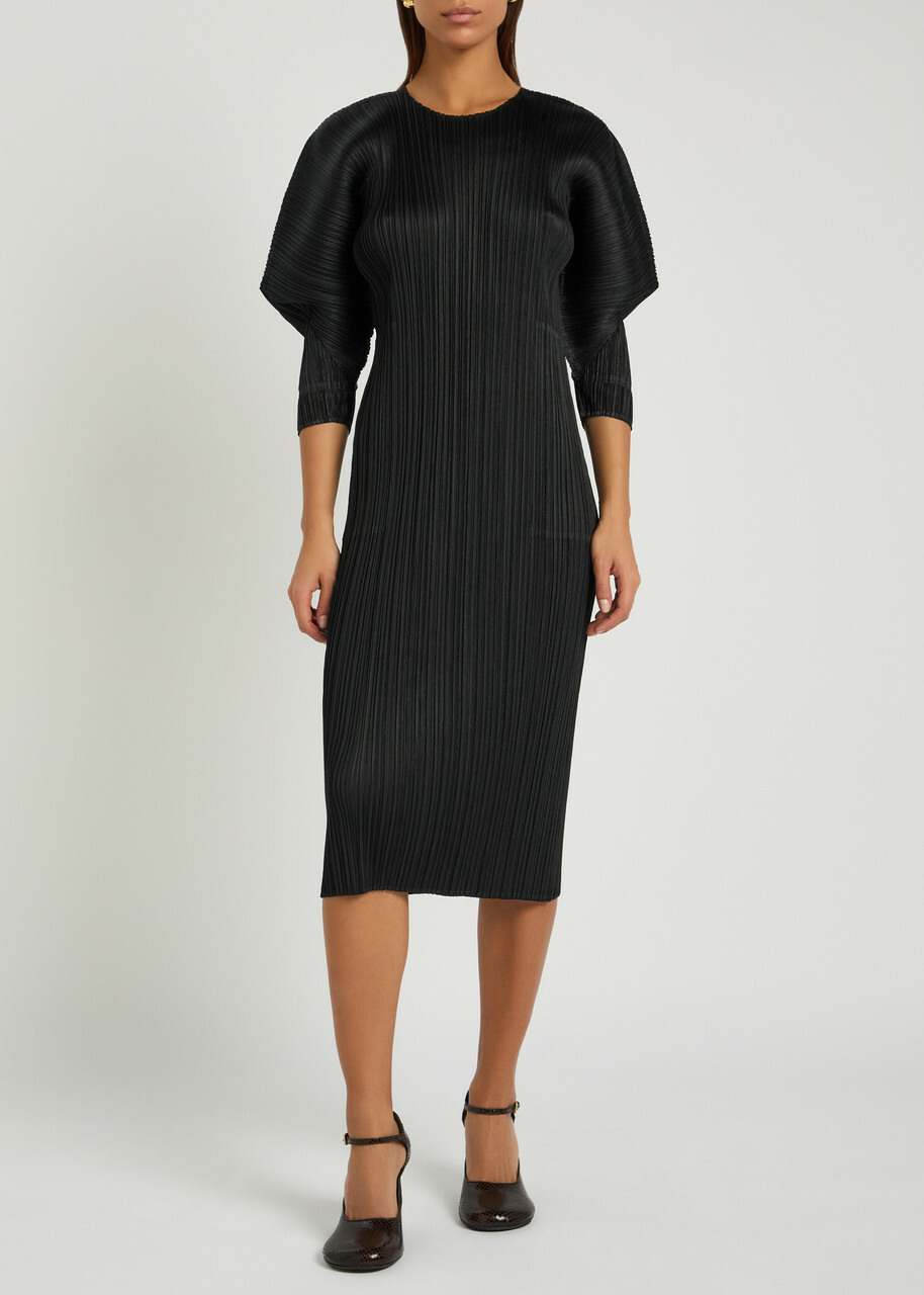 Pleats Please Issey Miyake Pleated Woven Midi Dress Black