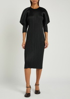 Pleats Please Issey Miyake Pleated Woven Midi Dress Black