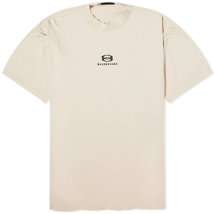 Photo: Balenciaga Men's Small Logo T-Shirt in Light Beige/Black