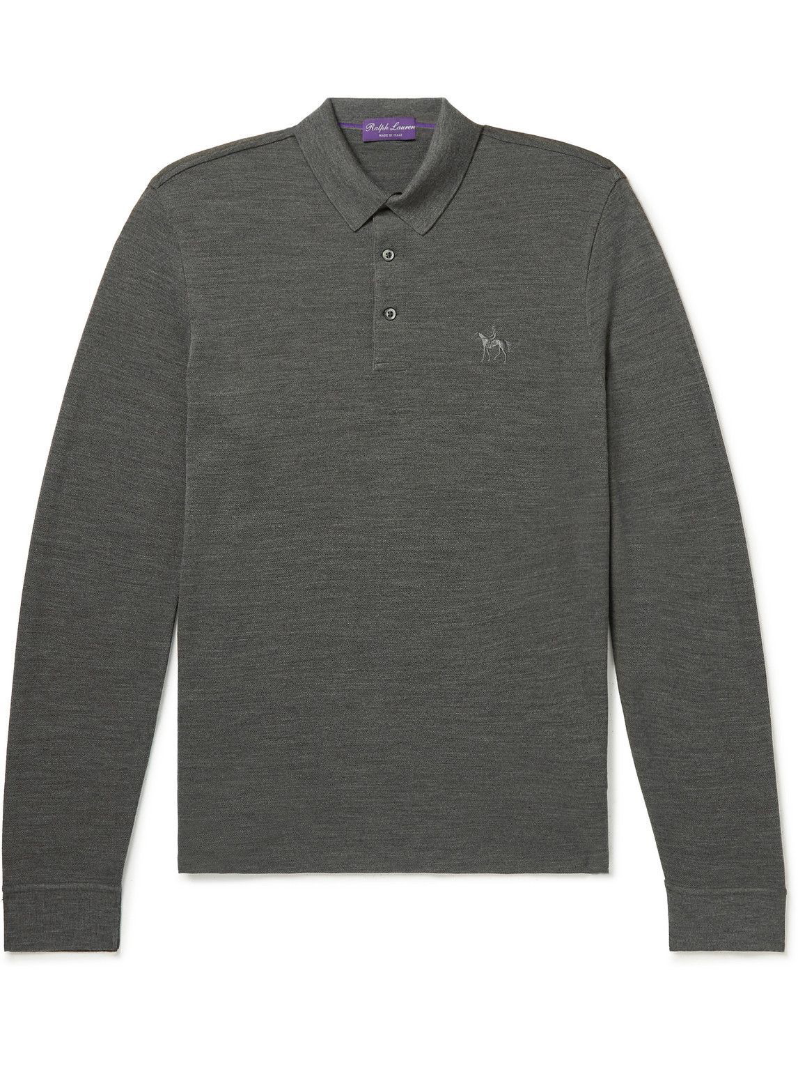 Lauren Purple - Wool-Piqué Polo Shirt - Gray Ralph Purple Label