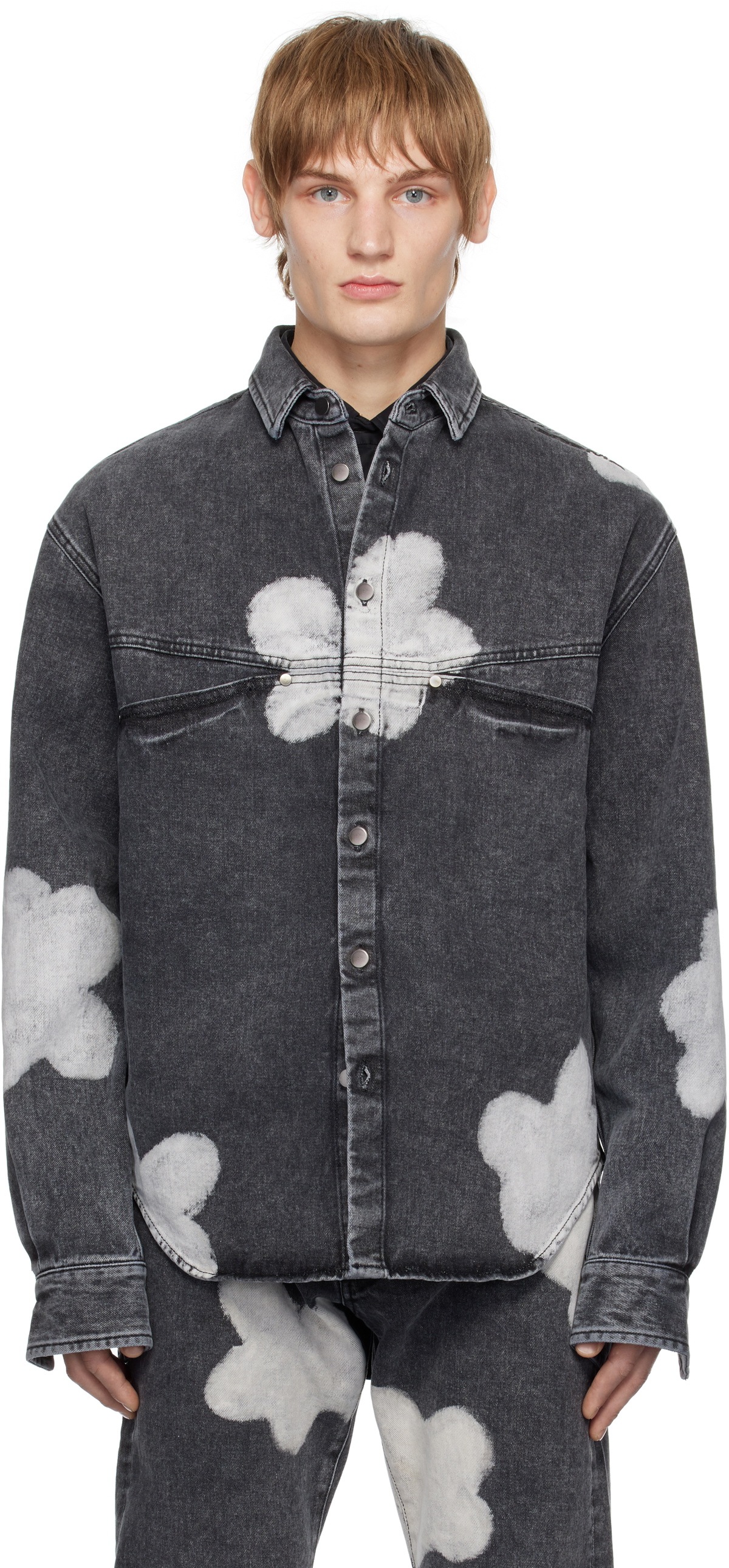 FORMA Black Bleached Flowers Denim Shirt