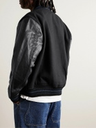 Polo Ralph Lauren - Logo-Appliquéd Embroidered Leather and Wool-Blend Varsity Jacket - Black