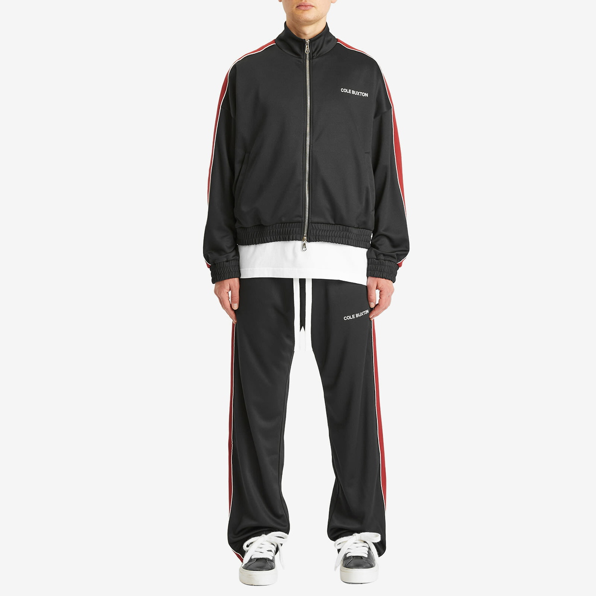 Cole Buxton Men's Contrast Tape Track Pant in Black/Red