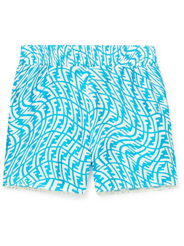 Photo: FENDI - Logo-Print Silk-Twill Shorts - Blue