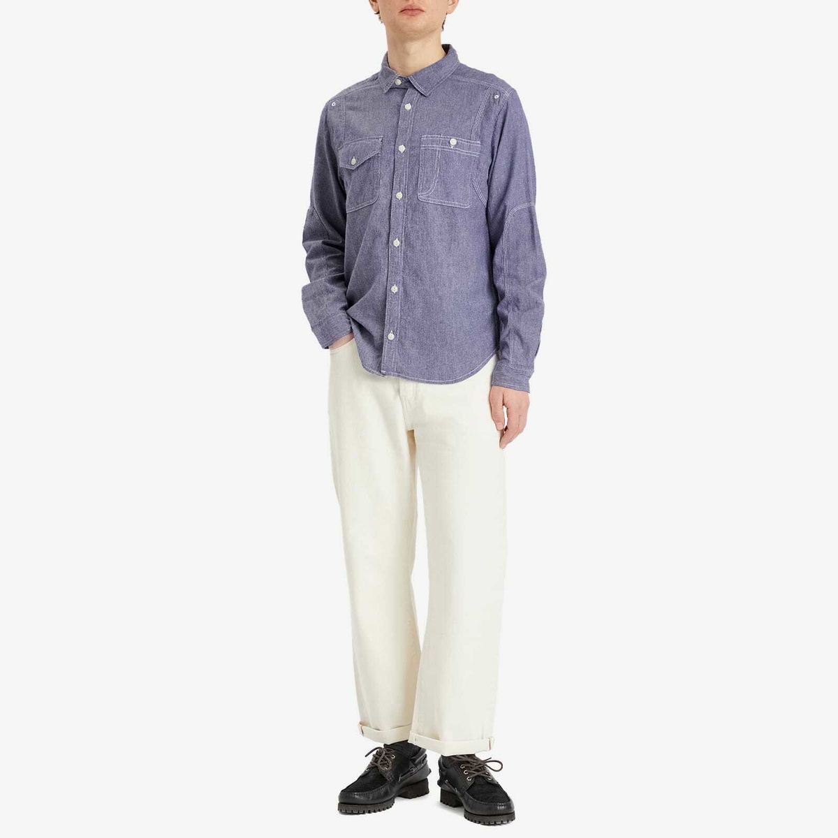 Dubbleware Men's Brockton Reinforced Chambray Shirt in Dark Navy