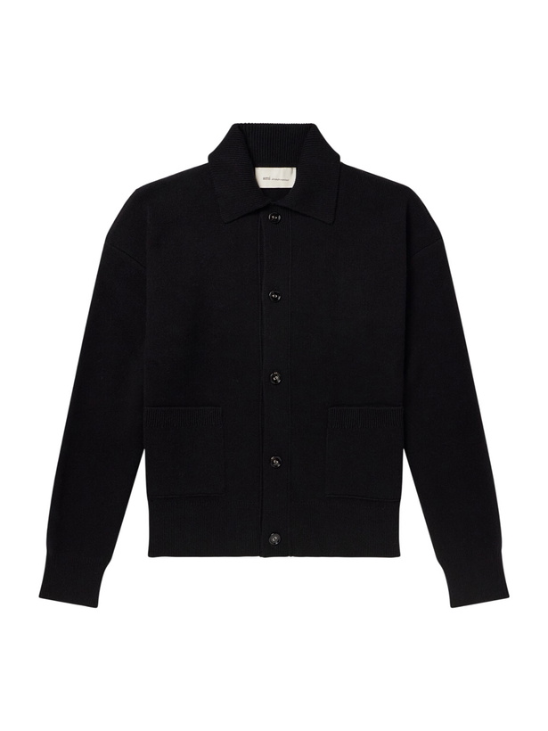 Photo: AMI PARIS - Logo-Appliquéd Merino Wool Cardigan - Black