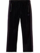 Needles - Logo-Embroidered Webbing-Trimmed Cotton-Blend Velour Track Pants - Black