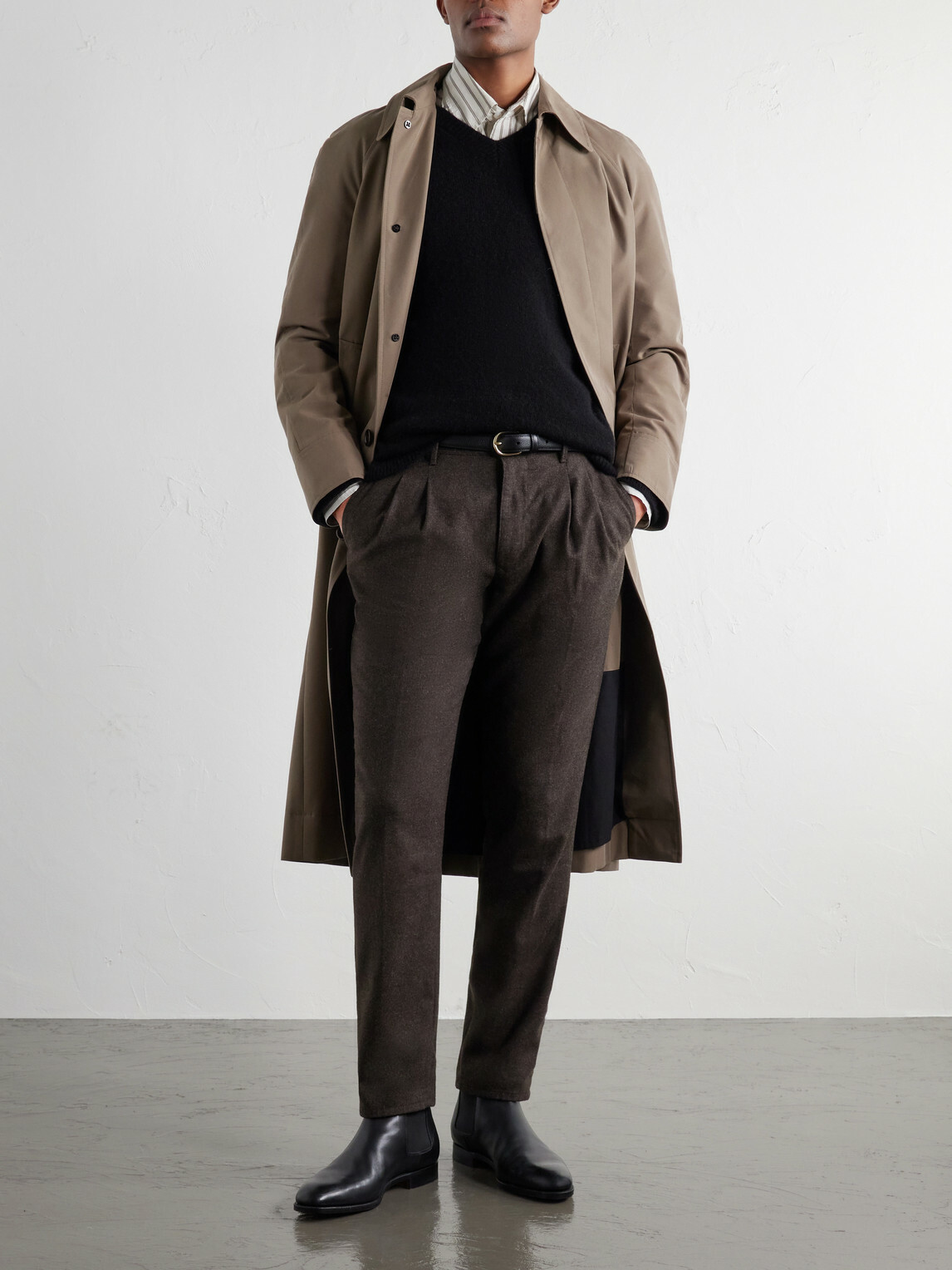 Slowear - Tapered Pleated Wool-Blend Flannel Trousers - Brown