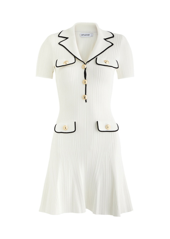 Photo: Self-portrait Contrast-trim Ribbed-knit Mini Dress White