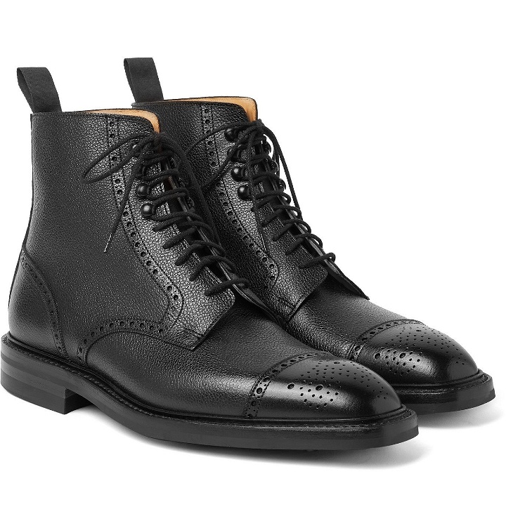 Photo: George Cleverley - Toby Pebble-Grain Leather Brogue Boots - Black