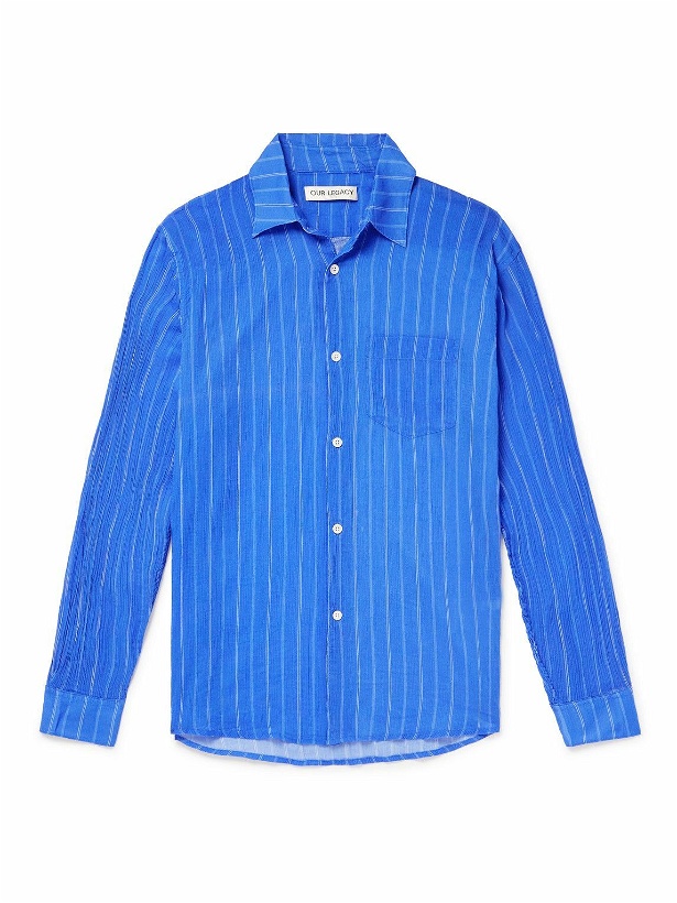 Photo: Our Legacy - Initial Striped Silk-Crepon Shirt - Blue