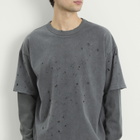 BEAMS Men's Layered Damage Long Sleeve T-Shirt in Black/Black