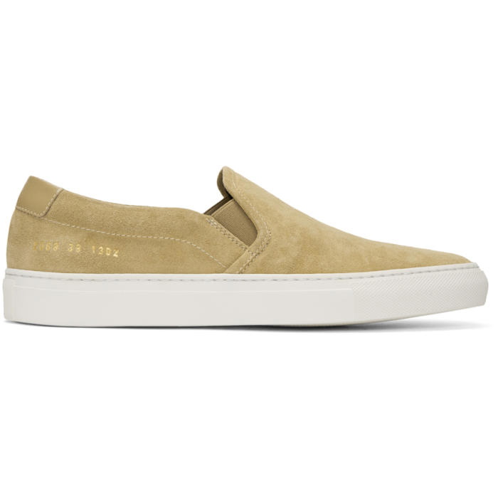 Photo: Common Projects Tan Suede Retro Slip-On Sneakers
