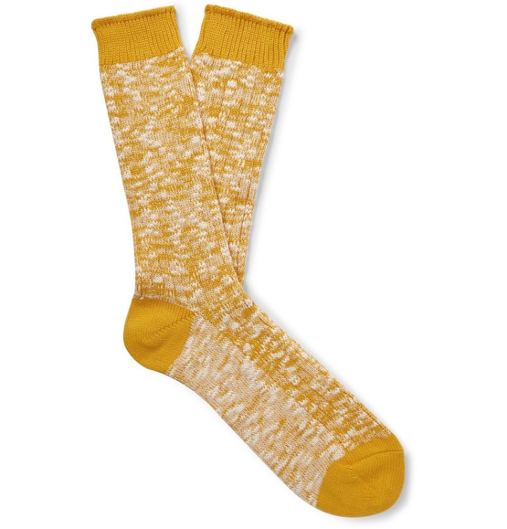 Photo: Mr P. - Ribbed Mélange Cotton-Blend Socks - Yellow