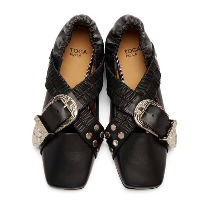 Toga Pulla Black Buckle Ballerina Flats