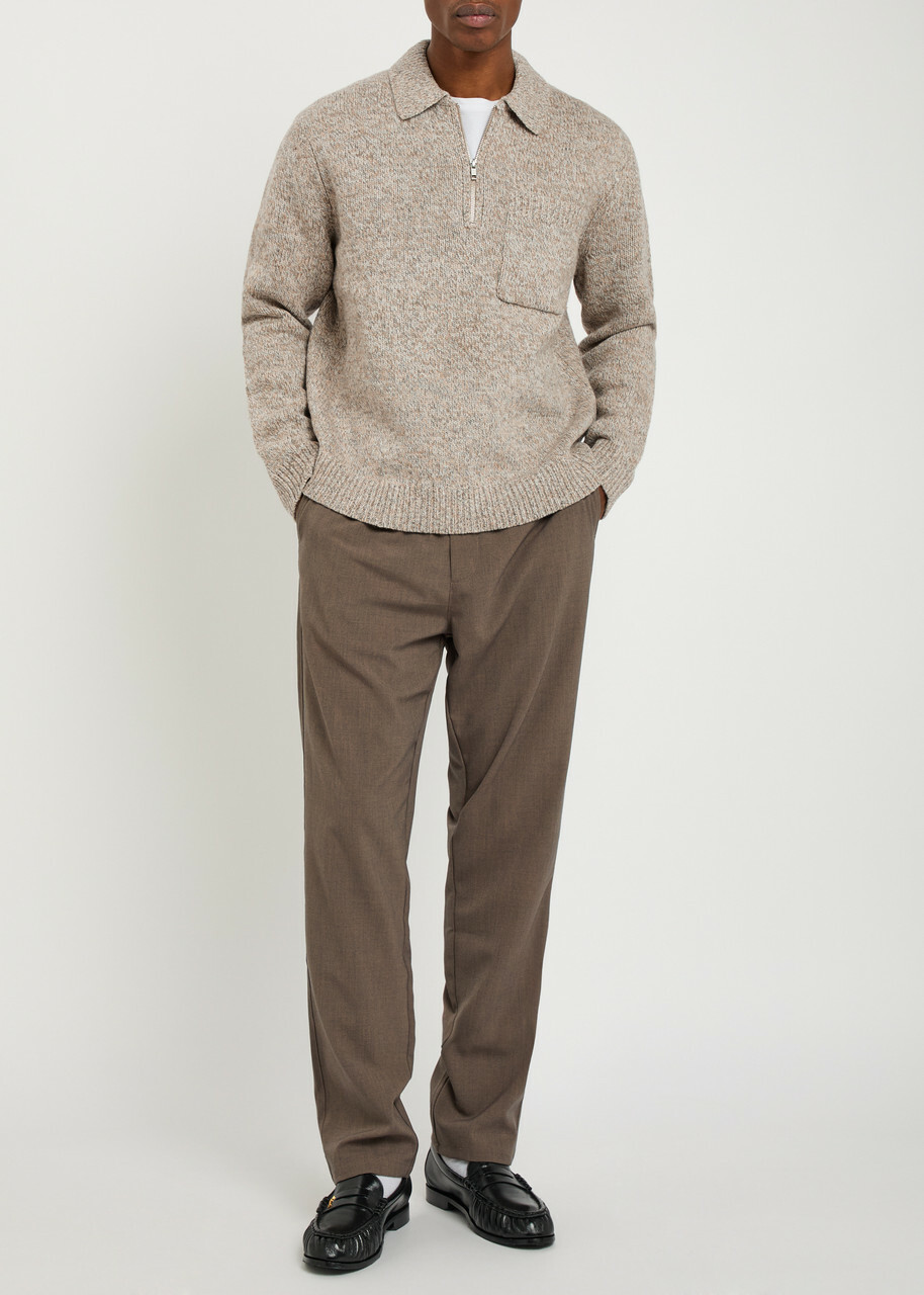 Wax London Alpha Half-zip Wool Polo Jumper Beige