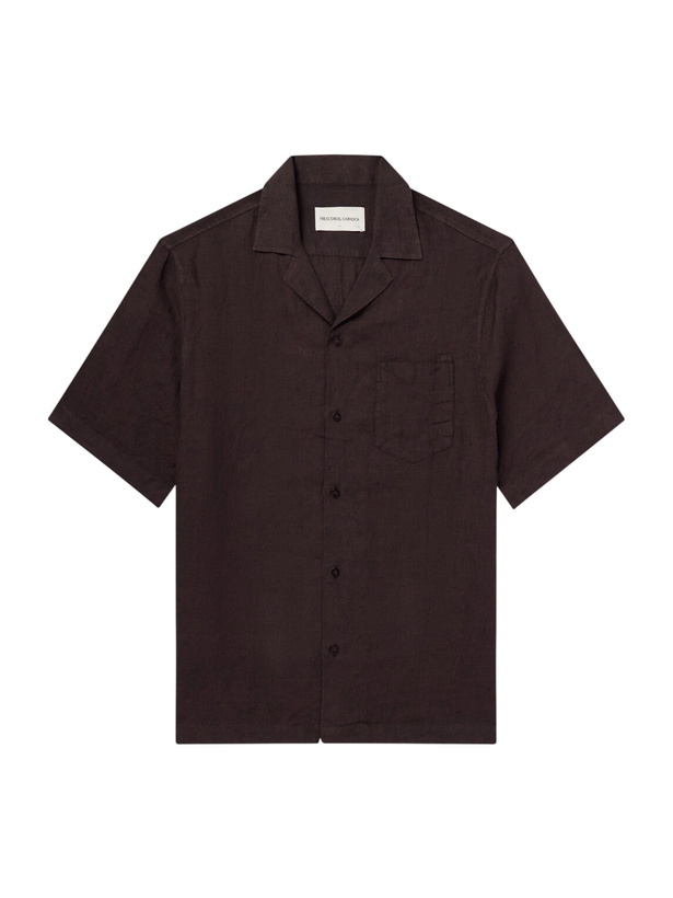 Photo: Frescobol Carioca - Angelo Camp-Collar Linen Shirt - Brown