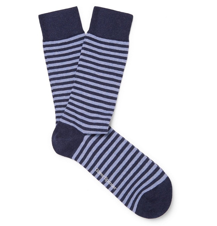 Photo: Oliver Spencer Loungewear - Heneghan Striped Stretch Cotton-Blend Socks - Navy