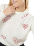 MC2 Saint Barth Woman Brushed White Sweater With Rhinestones Hearts