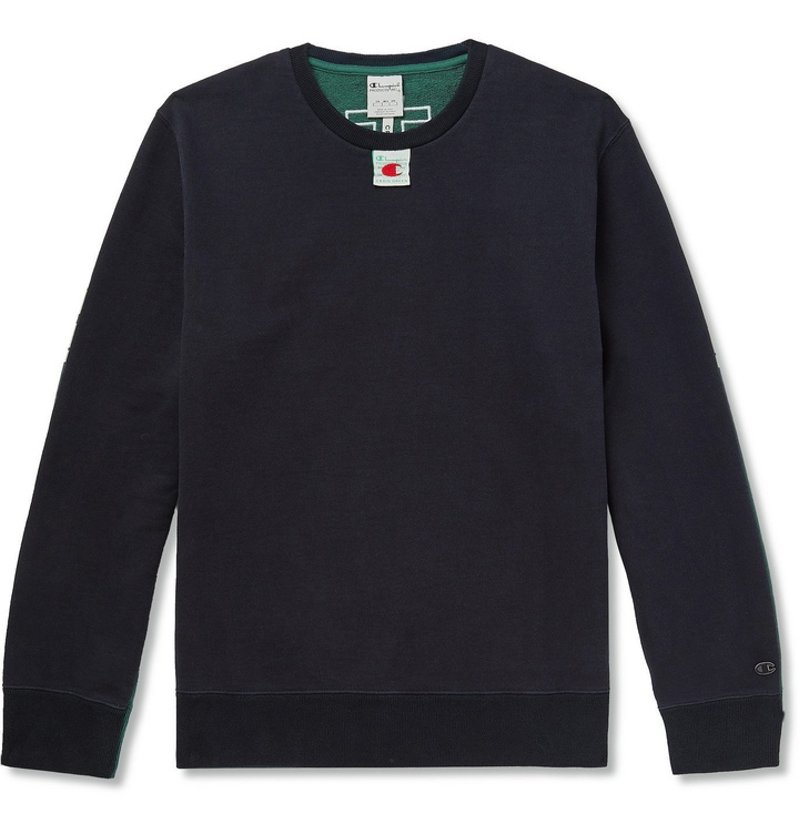 Photo: CHAMPION - Craig Green Appliquéd Colour-Block Loopback Cotton-Blend Jersey Sweatshirt - Green