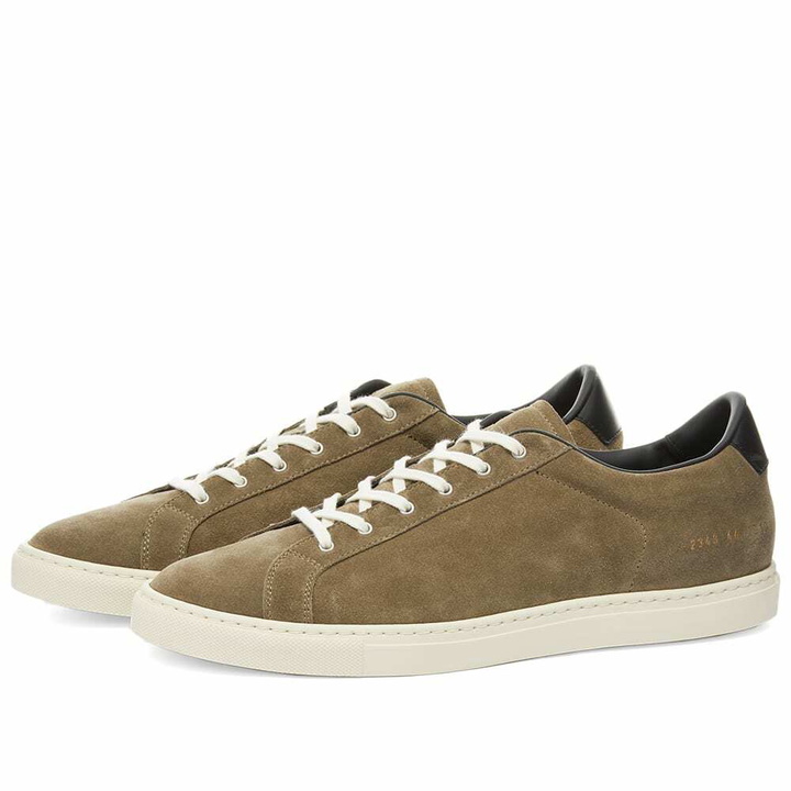 Photo: Common Projects Men's Retro Low Suede Sneakers in Olive