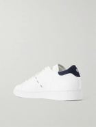 Kiton - Suede-Trimmed Embroidered Logo-Print Leather Sneakers - White
