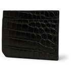 SAINT LAURENT - Logo-Appliquéd Croc-Effect Leather Cardholder - Black