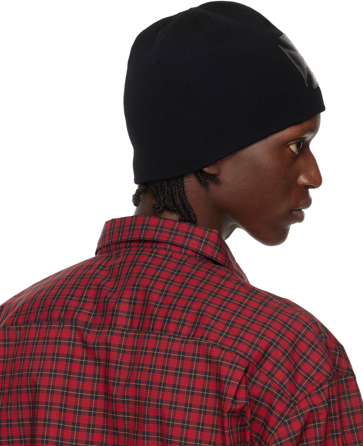 VETEMENTS Black Leather Biker Cross Logo Beanie Vetements
