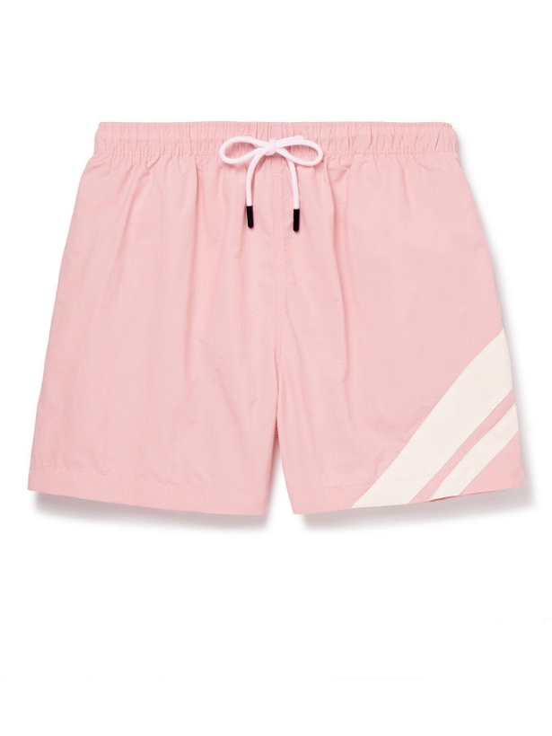 Photo: SOLID & STRIPED - The Classic Mid-Length Striped Swim Shorts - Pink