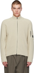 C.P. Company Beige Waffle Knit Cotton Zip Lens Jacket
