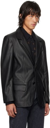 Sunflower Black Notched Lapel Leather Blazer