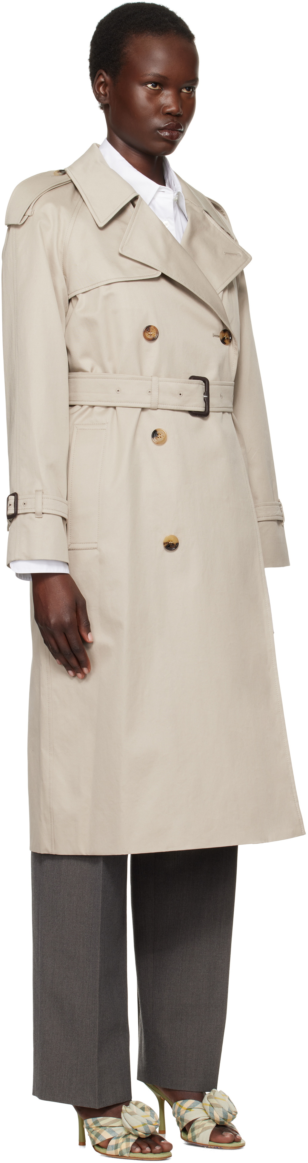 【関税・送料込み】Burberry Trench Castleford Long Beige Long Check Collar Castleford Trench Coat in Hamper - Women