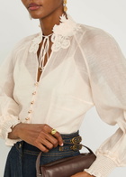 Zimmermann Rebellion Lace-appliquéd Linen and Silk-blend Blouse Cream