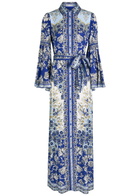 Alice + Olivia Chassidy Printed Maxi Shirt Dress Blue