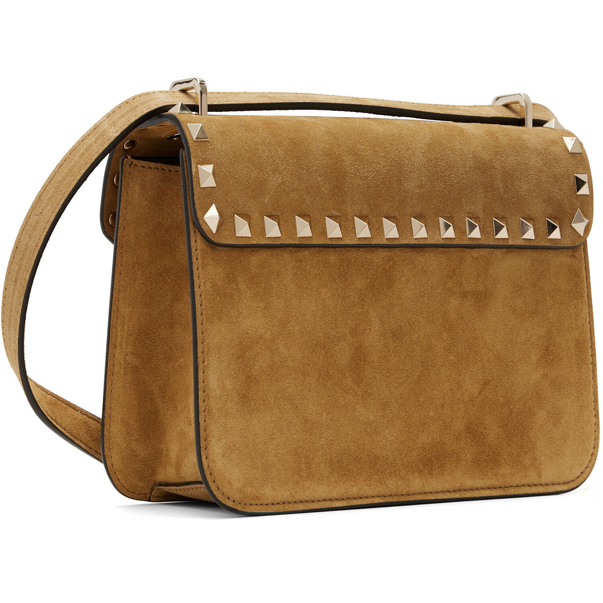 Valentino Garavani Tan Rockstud Small Shoulder Suede Bag