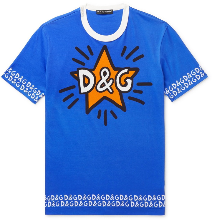 Photo: Dolce & Gabbana - Slim-Fit Logo-Print Cotton-Jersey T-Shirt - Blue