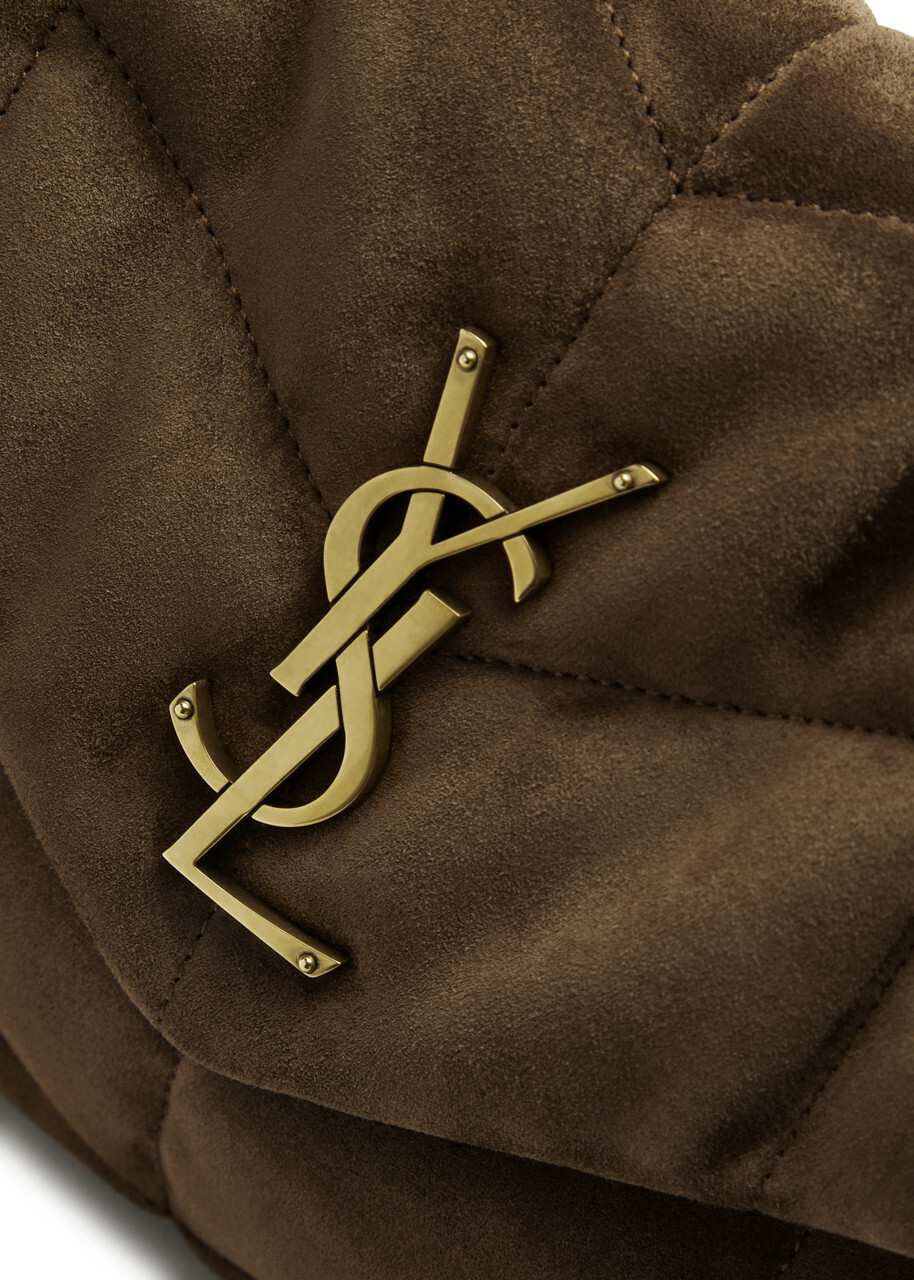 Saint Laurent - Women's Brown Quilted Lou Puffer Small Suede Shoulder bag - Adjustable Chain Strap - One Size