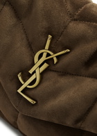 Saint Laurent - Women's Brown Quilted Lou Puffer Small Suede Shoulder bag - Adjustable Chain Strap - One Size