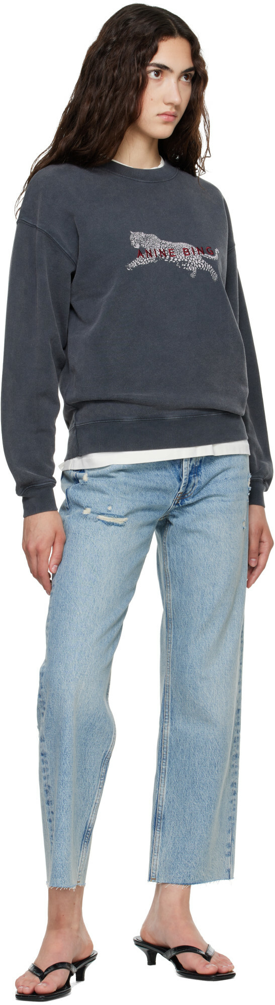 ANINE BING Gray Spencer Leopard Sweatshirt