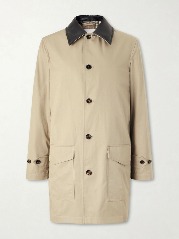 Photo: Burberry - Leather-Trimmed Cotton-Gabardine Trench Coat - Neutrals