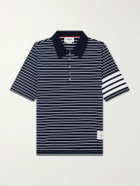 Thom Browne - Striped Logo-Appliqué Cotton-Blend Terry Polo Shirt - Blue