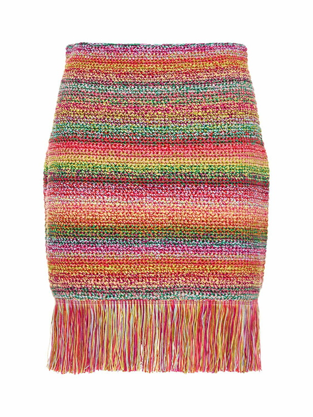 Photo: OSCAR DE LA RENTA - Cotton Crochet Knit Mini Skirt W/fringes