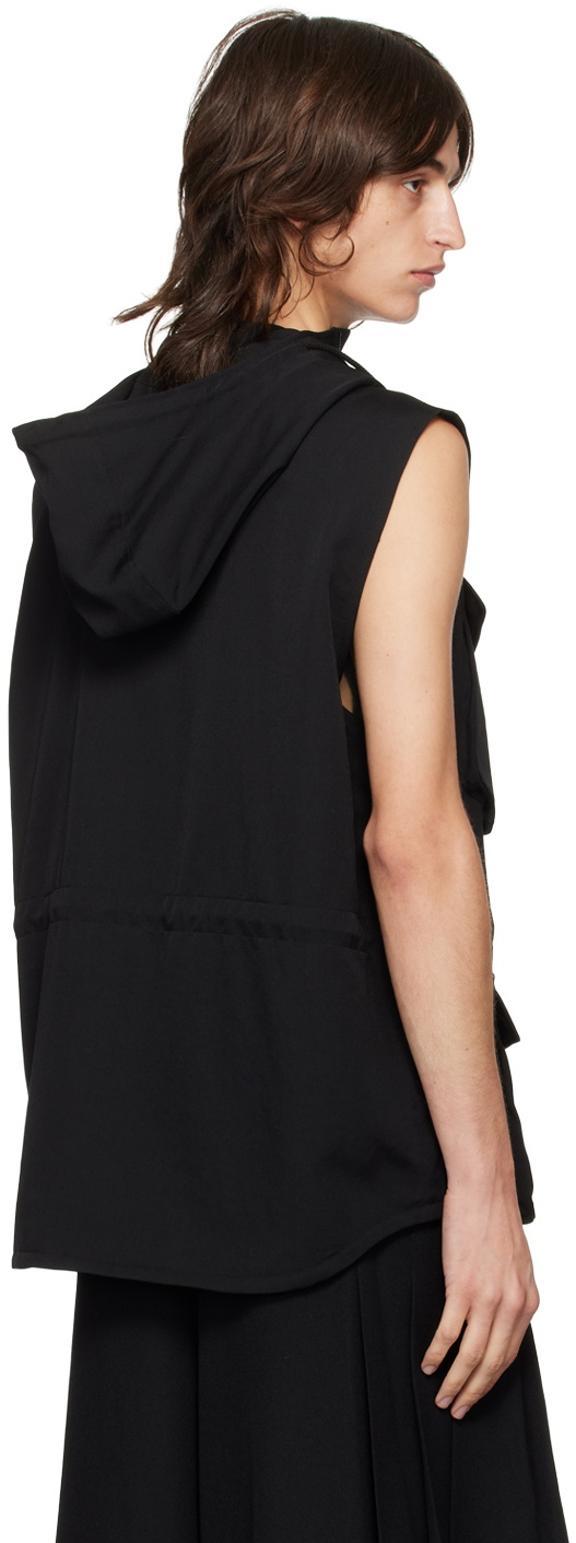 YOHJI YAMAMOTO Black Gabardine Hooded Vest