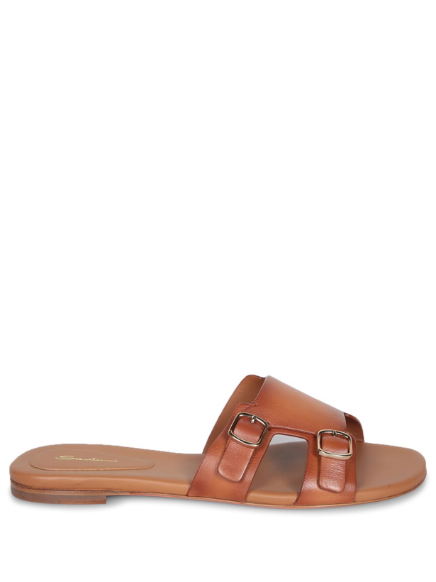 Photo: Santoni Brown Slide Buckles Sandals