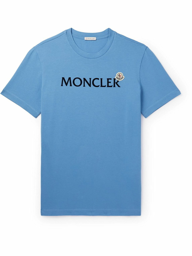 Photo: Moncler - Logo-Flocked Cotton-Jersey T-Shirt - Blue