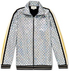 Gucci - Webbing-Trimmed Logo-Embroidered Iridescent Jersey Track Jacket - Men - Silver