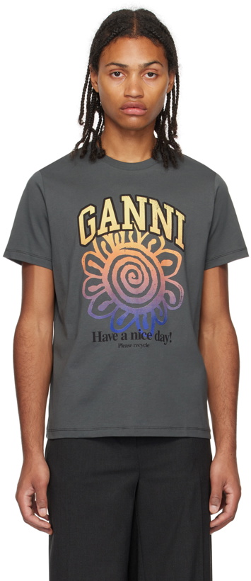 Photo: GANNI Gray Flower T-Shirt